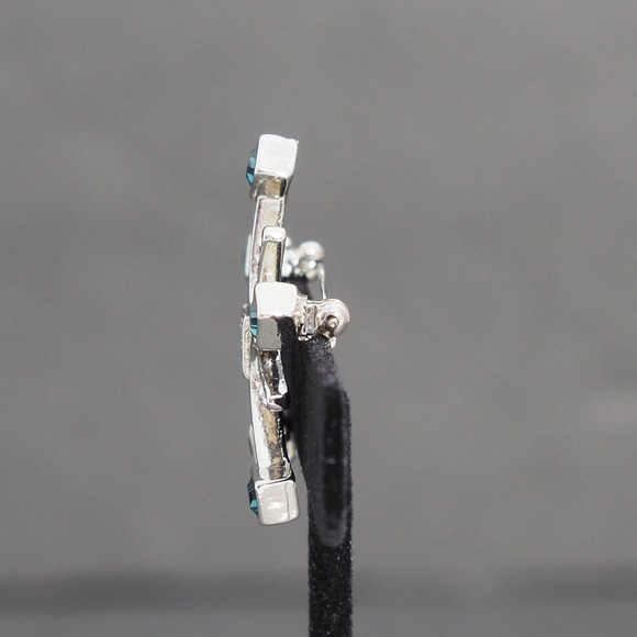 Givenchy Brooch Pin Silver Tone Clear Blue Rhinestone Starburst Logo Chic VTG - Picture 4 of 11